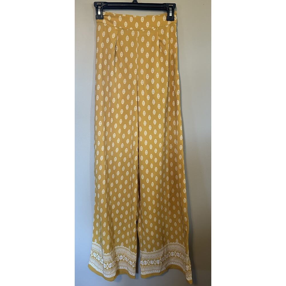Sage Wide Leg Jumpsuit Pants in Mustard Yellow with White Print